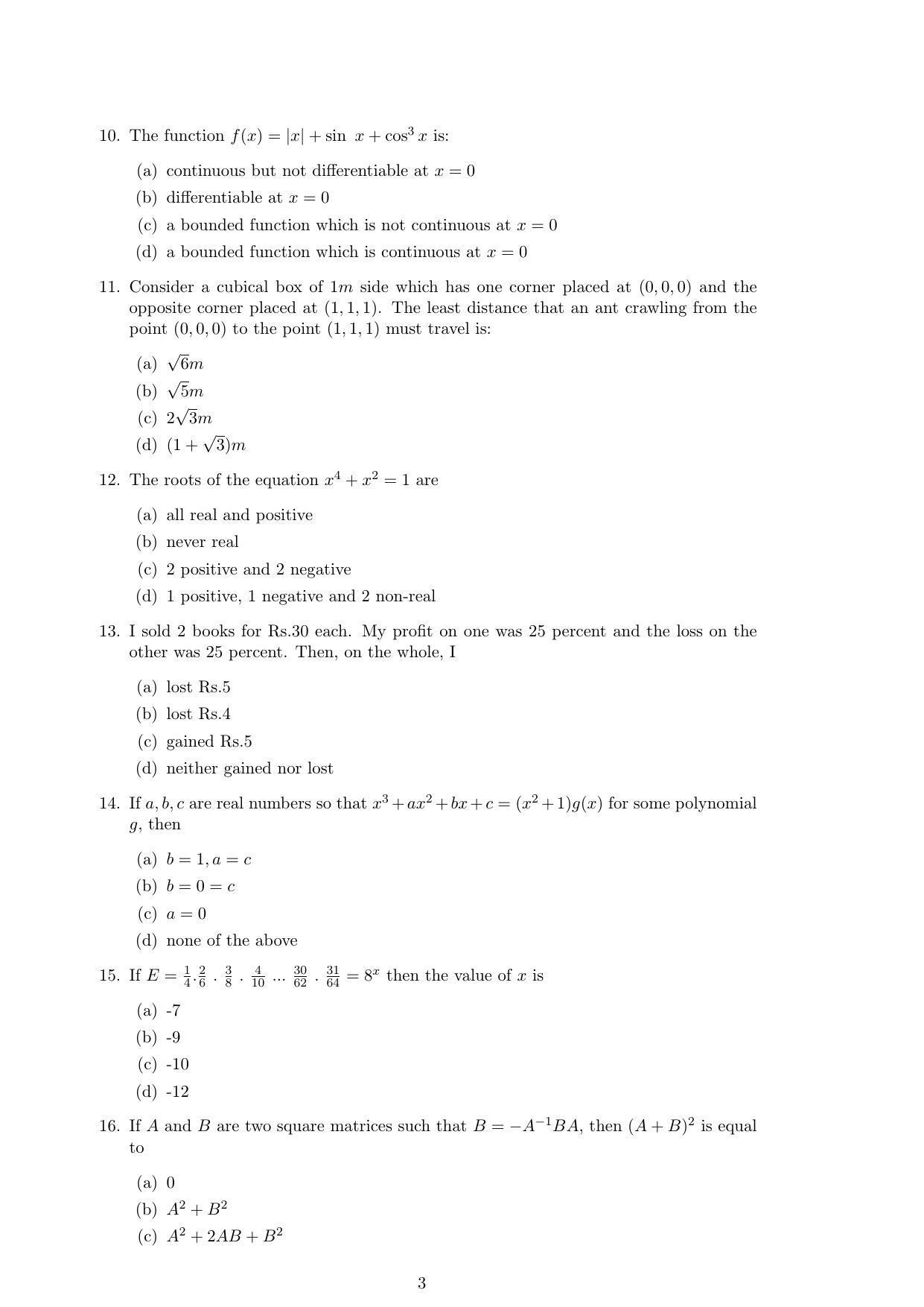 ISI Admission Test M.S.(QMS) QMB 2015 Sample Paper - Page 3