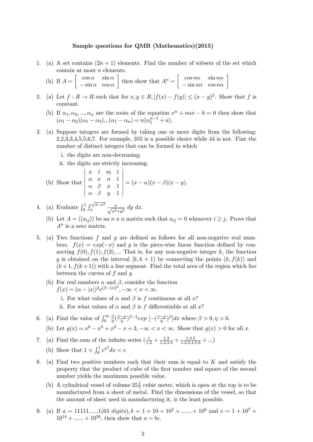 ISI Admission Test M.S.(QMS) QMB 2015 Sample Paper - Page 5
