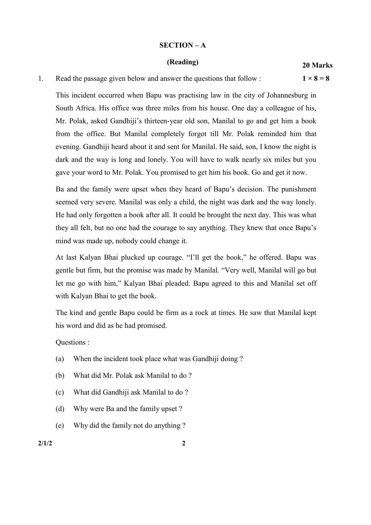CBSE Class 10 2-1-2 (English Lan. & Lit.) 2017-comptt Question Paper - Page 2