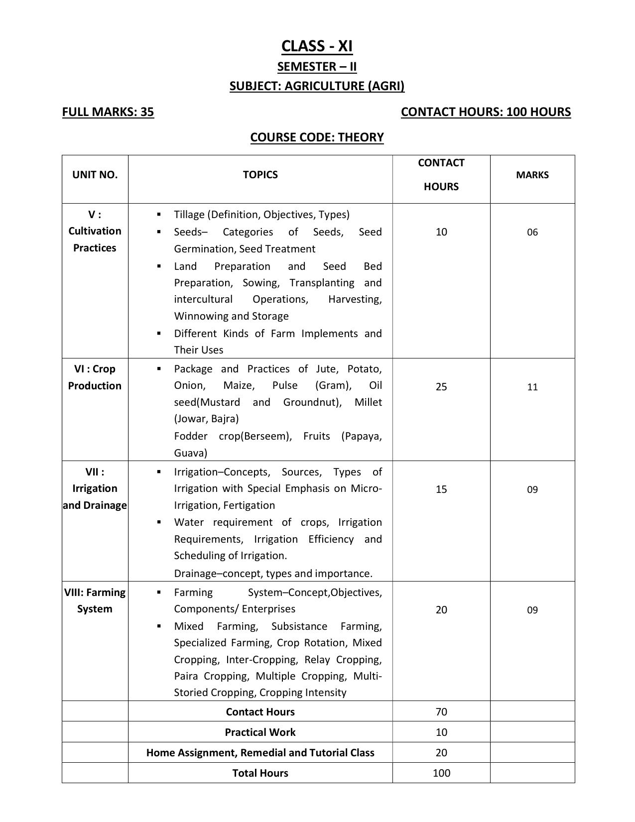 WBCHSE Class 11 & 12 Syllabus for Agriculture (AGRI) (SET III) - Page 5