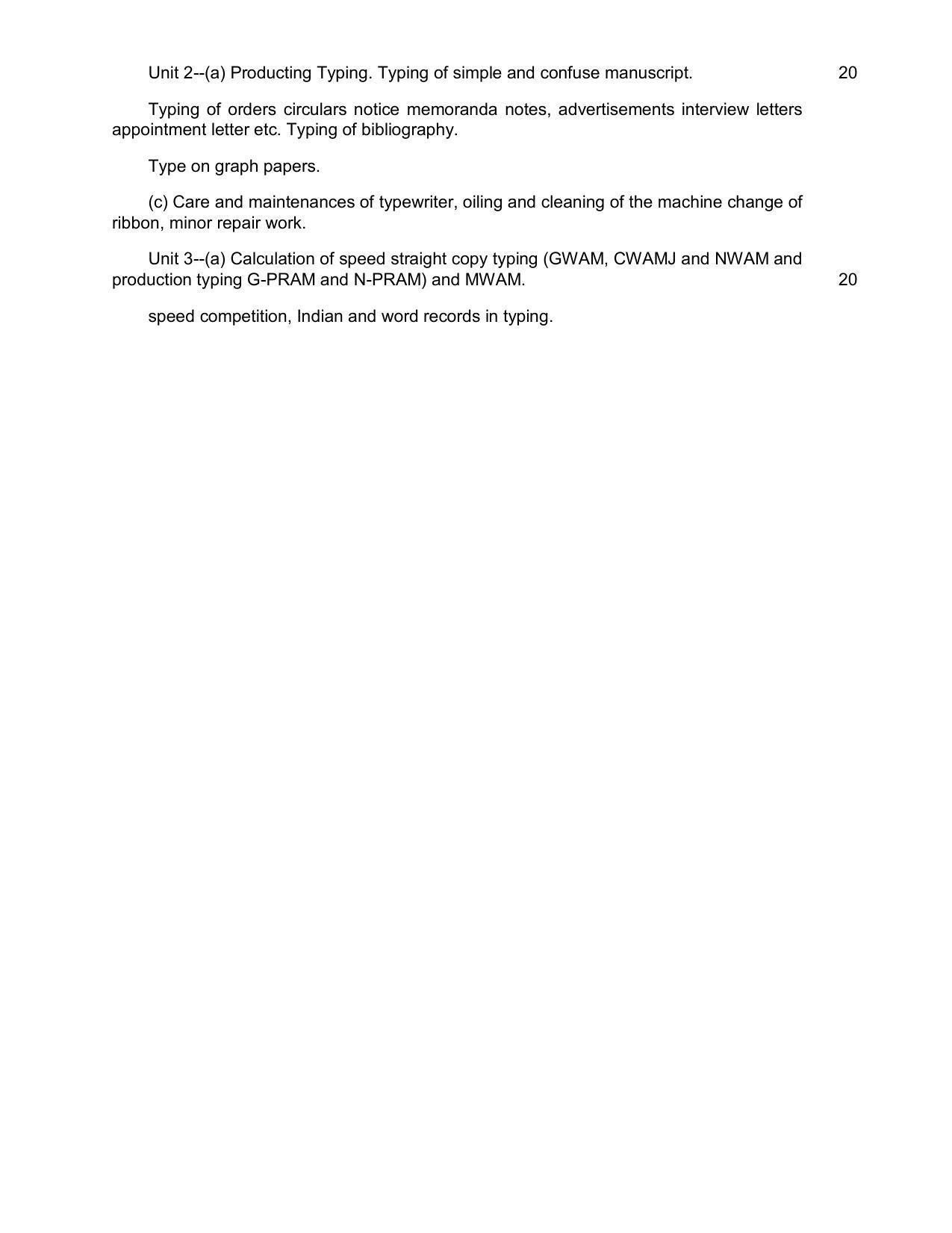 UP Board Class 12- Trade Subjects Syllabus Trade – 28 Typing Hindi & English - Page 3