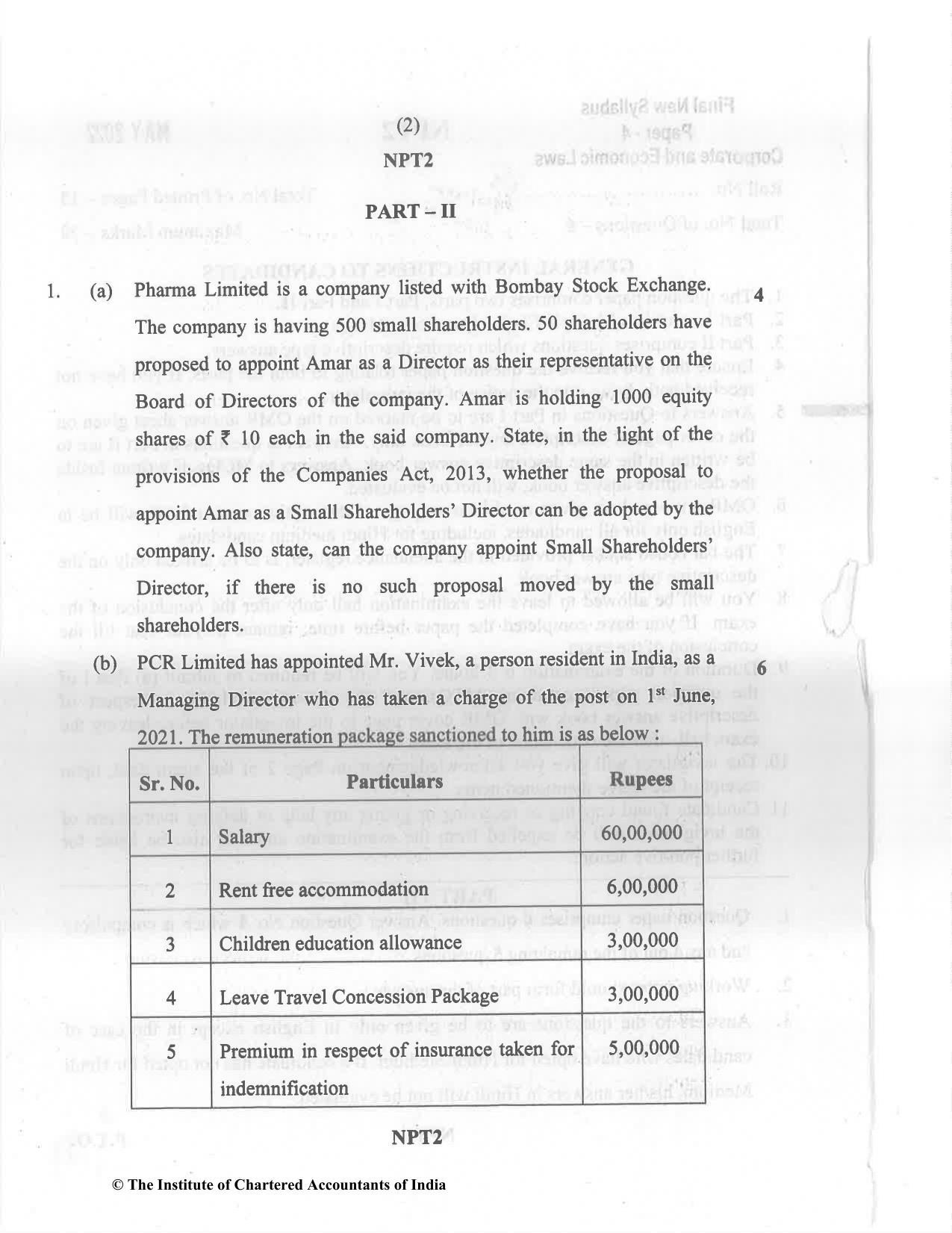 CA Final May 2022 Question Paper - Paper 4 – Corporate & Economic Laws - Page 2