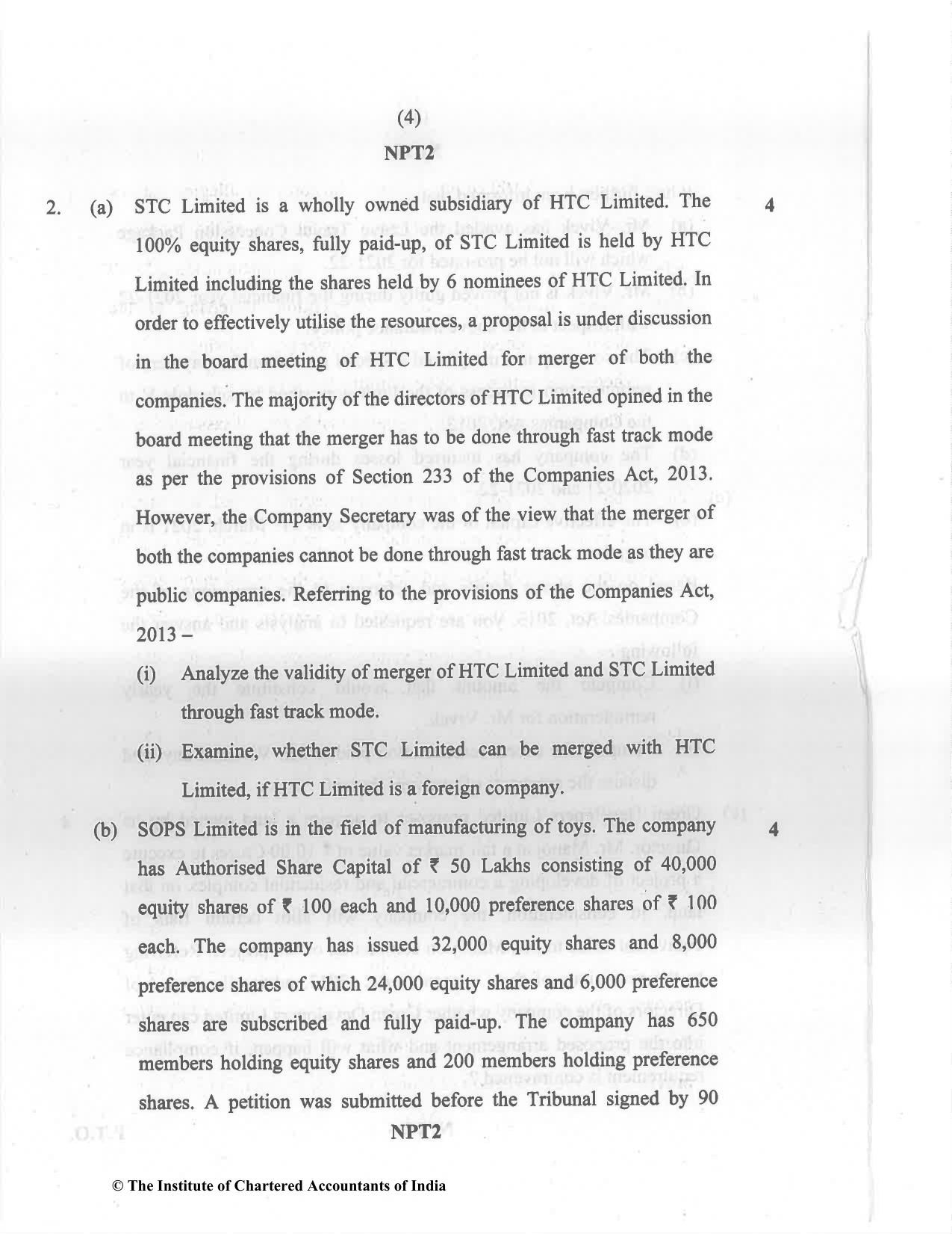 CA Final May 2022 Question Paper - Paper 4 – Corporate & Economic Laws - Page 4