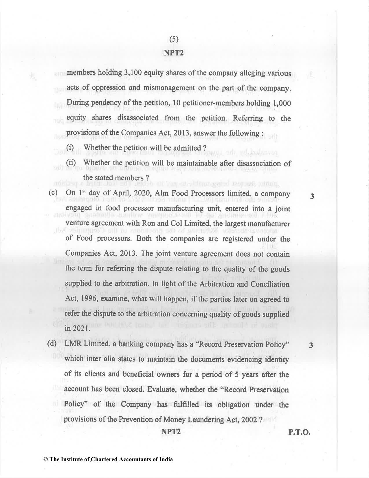 CA Final May 2022 Question Paper - Paper 4 – Corporate & Economic Laws - Page 5