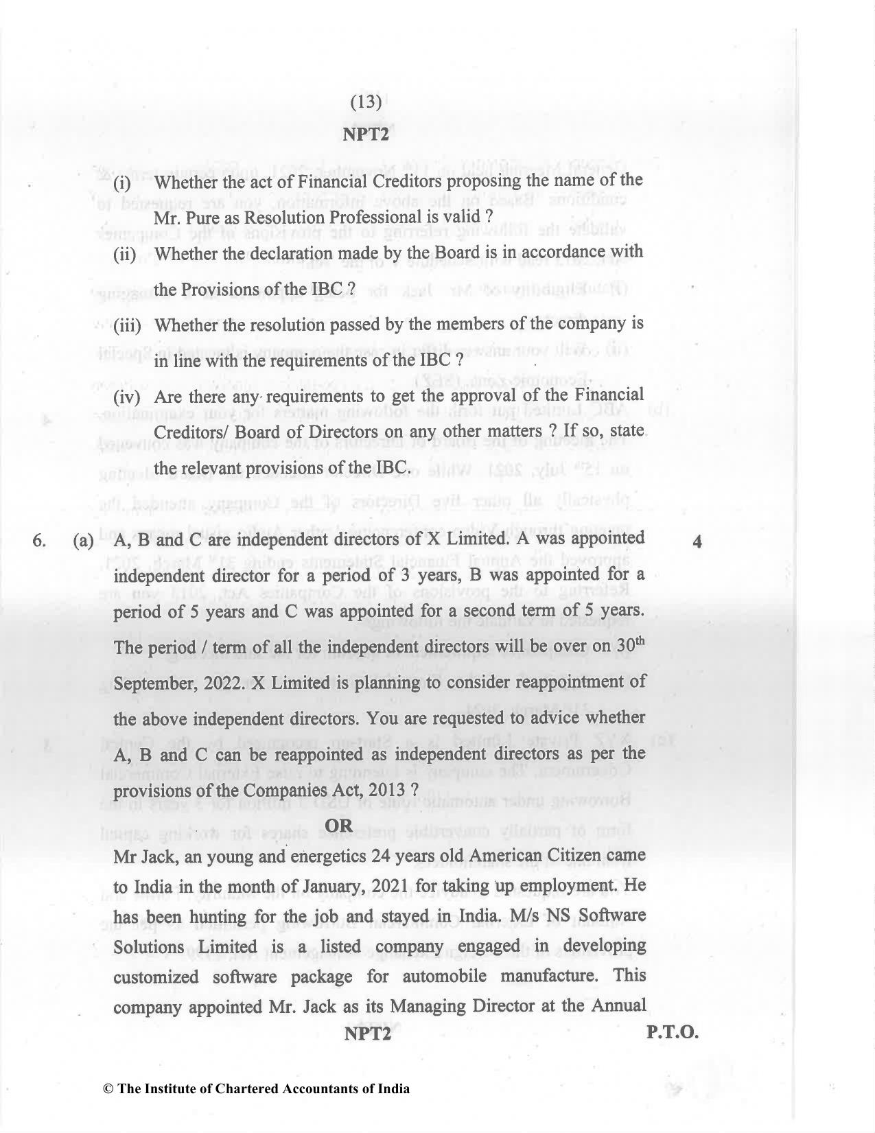 CA Final May 2022 Question Paper - Paper 4 – Corporate & Economic Laws - Page 13