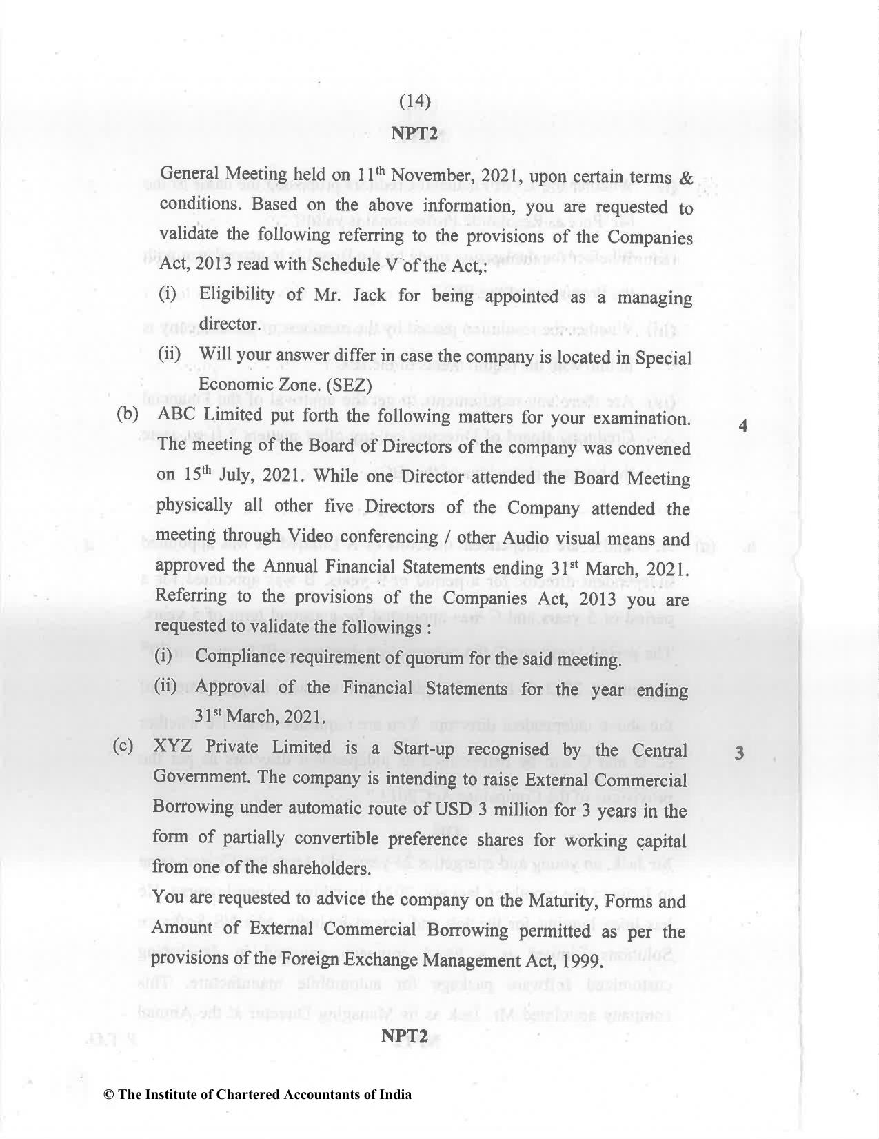 CA Final May 2022 Question Paper - Paper 4 – Corporate & Economic Laws - Page 14