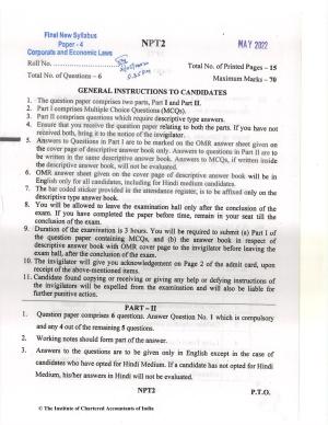 CA Final May 2022 Question Paper - Paper 4 – Corporate & Economic Laws