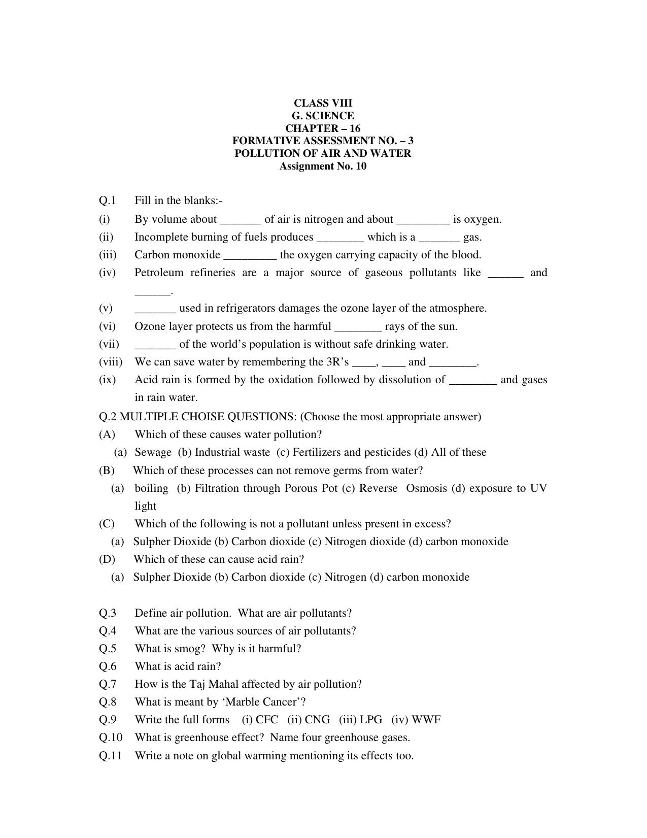 CBSE Worksheets for Class 8 Science Assignment 13 - Page 1
