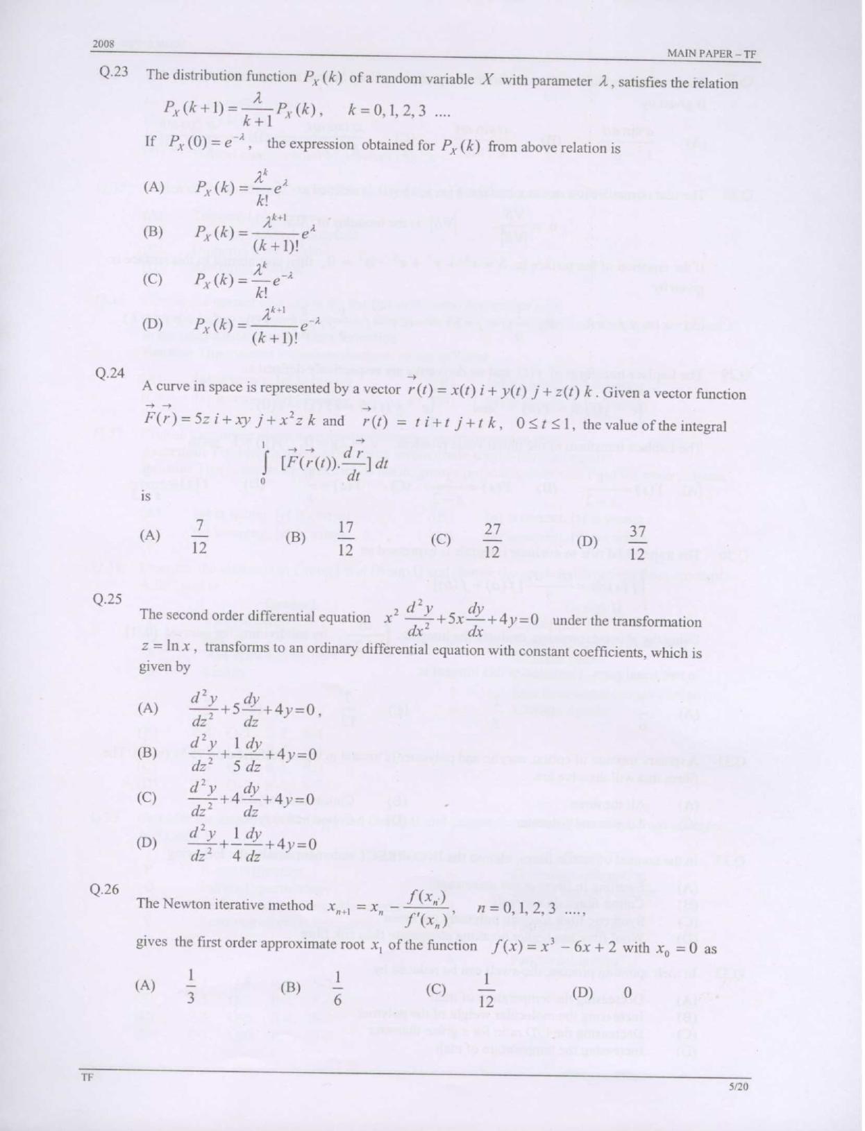 GATE 2008 Textile Engineering and Fibre Science (TF) Question Paper with Answer Key - Page 5