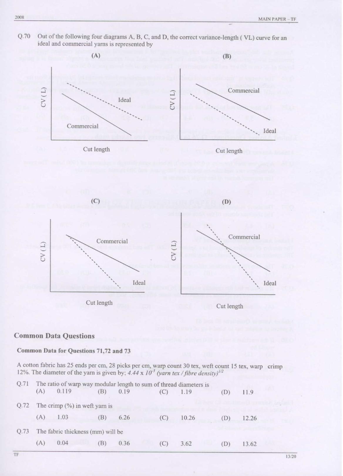 GATE 2008 Textile Engineering and Fibre Science (TF) Question Paper with Answer Key - Page 13