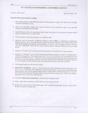 GATE 2008 Textile Engineering and Fibre Science (TF) Question Paper with Answer Key
