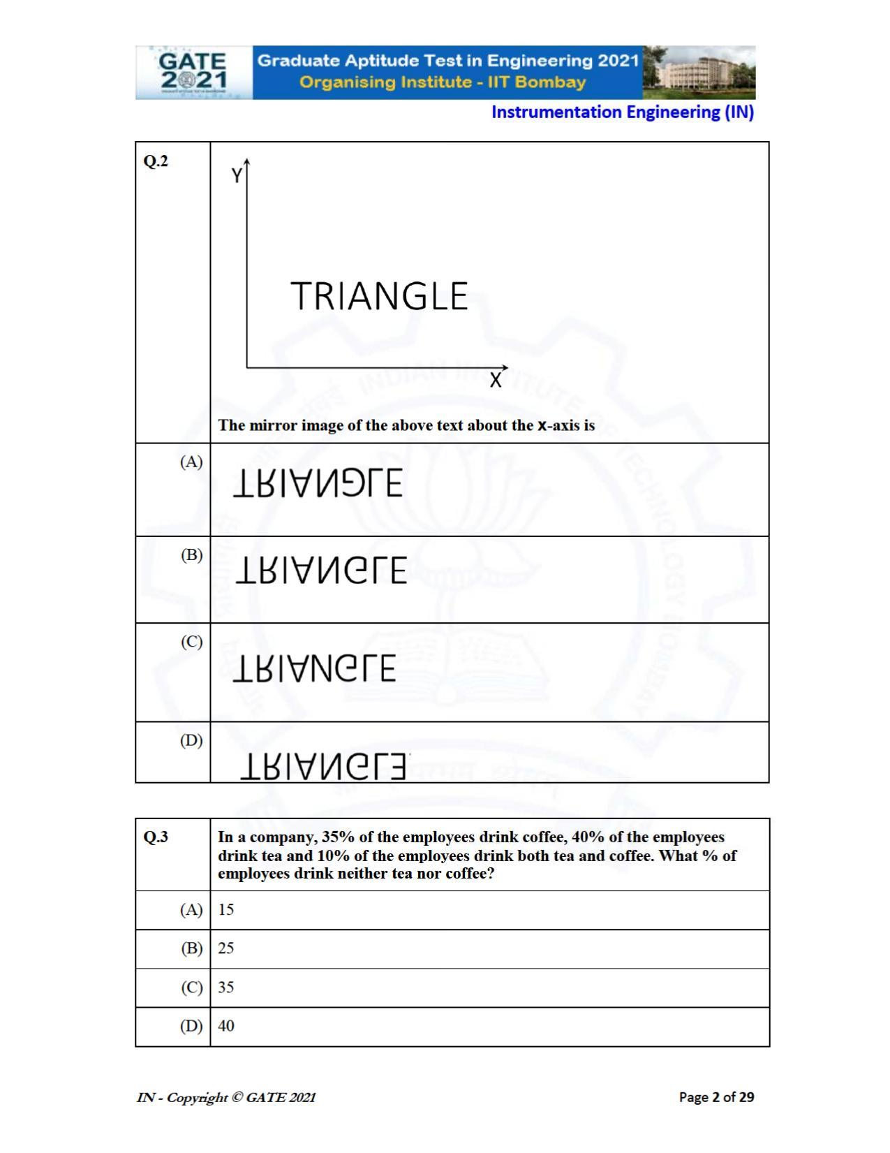 GATE 2021 Instrumentation Engineering (IN) Question Paper - Page 2