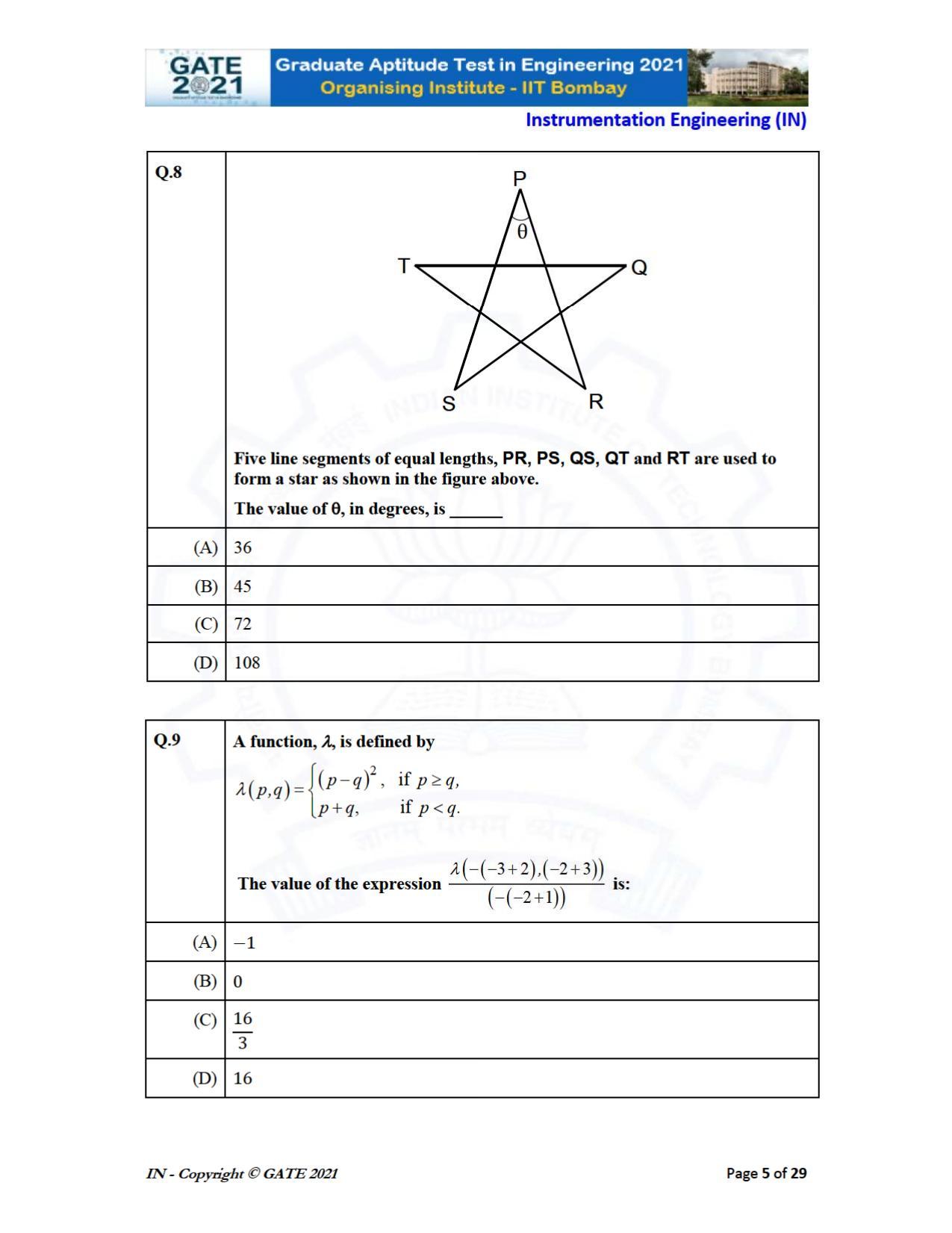 GATE 2021 Instrumentation Engineering (IN) Question Paper - Page 5
