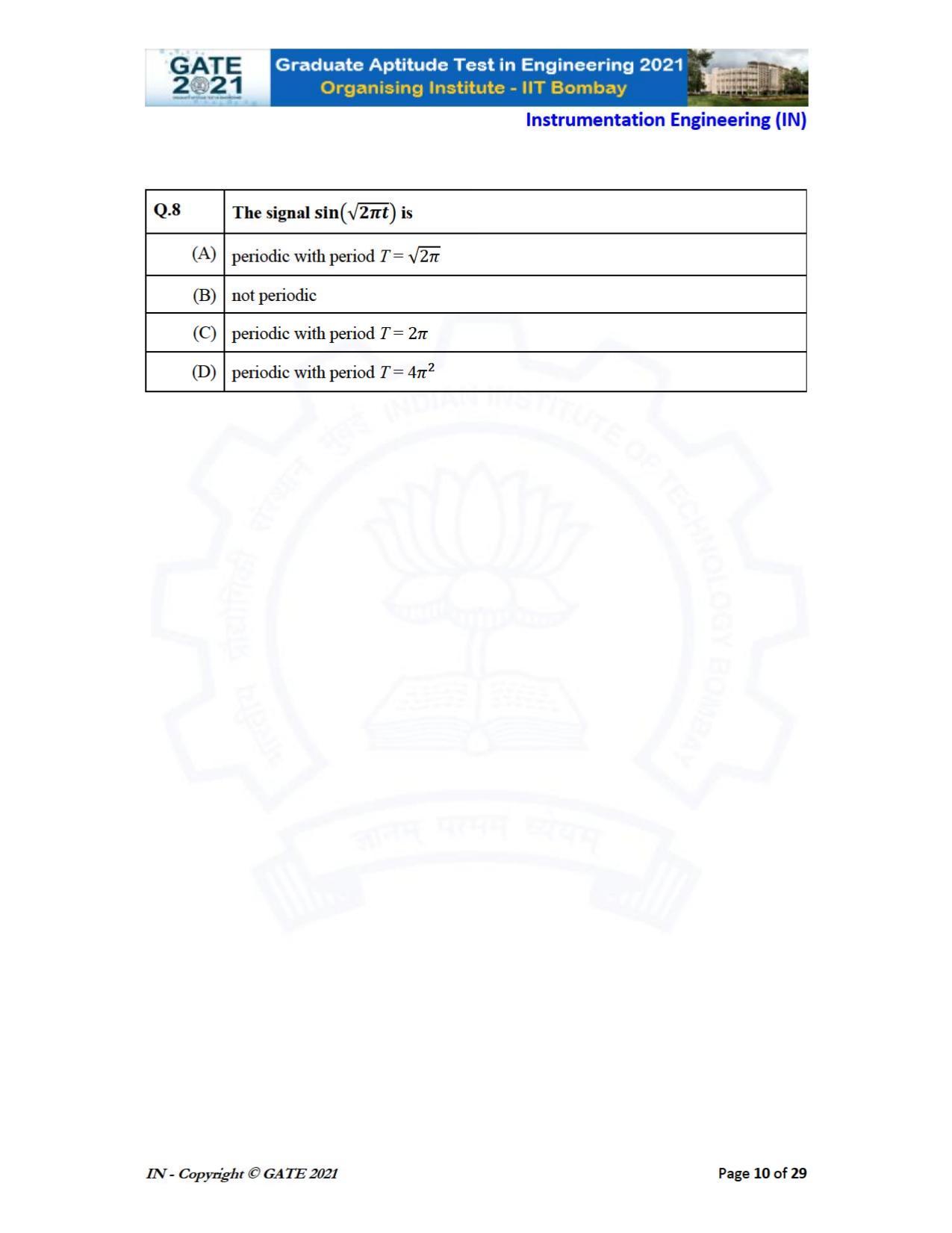 GATE 2021 Instrumentation Engineering (IN) Question Paper - Page 10