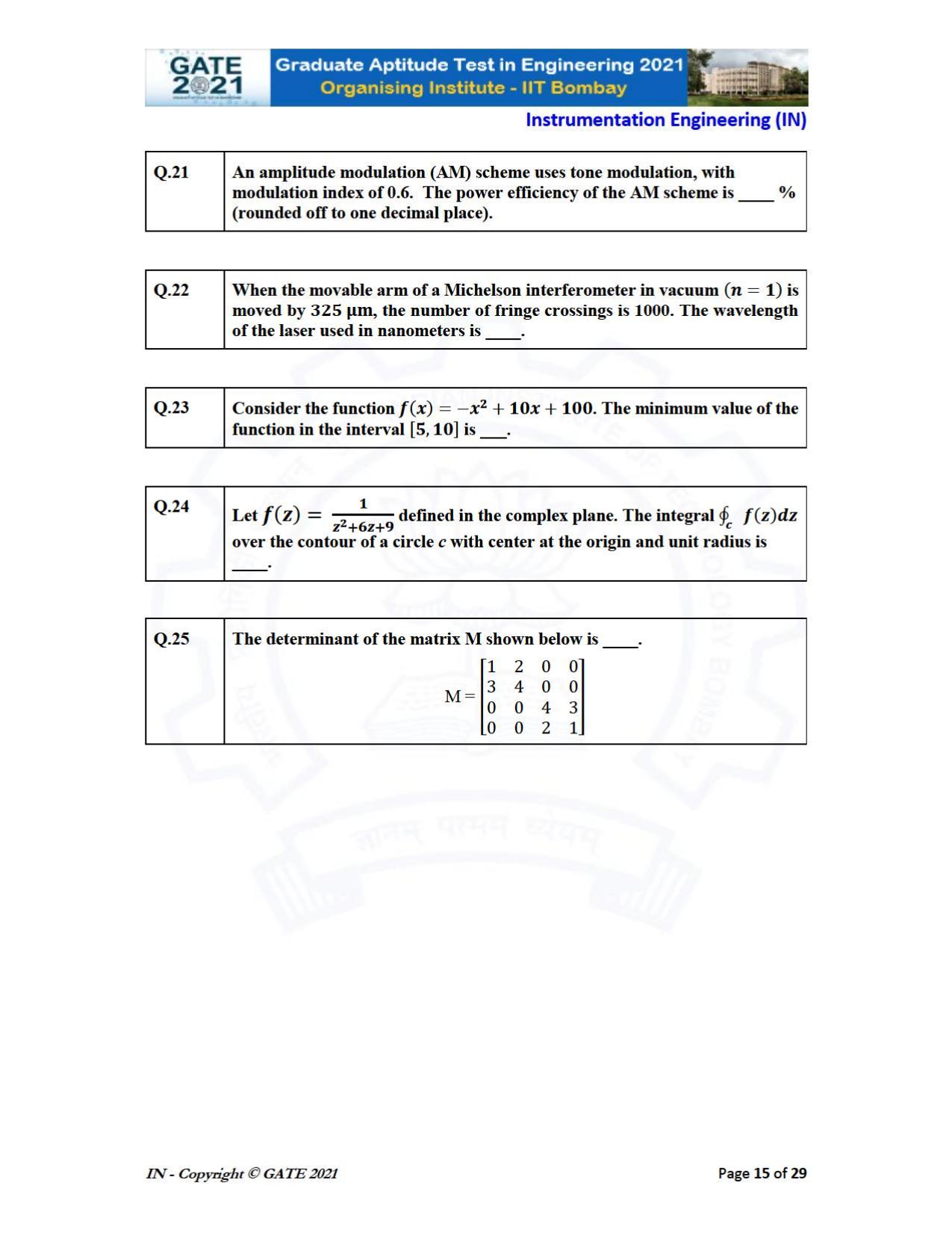 GATE 2021 Instrumentation Engineering (IN) Question Paper - Page 15