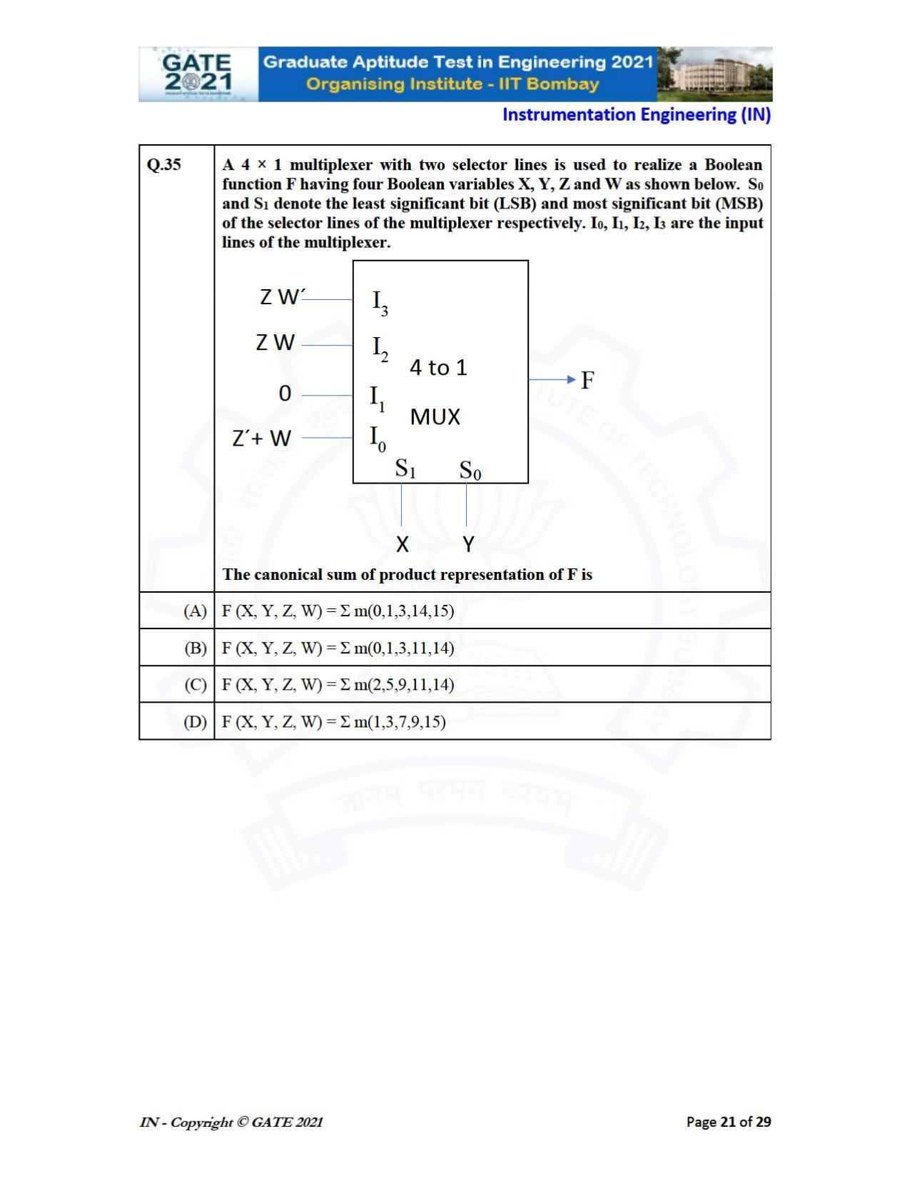 GATE 2021 Instrumentation Engineering (IN) Question Paper - Page 21
