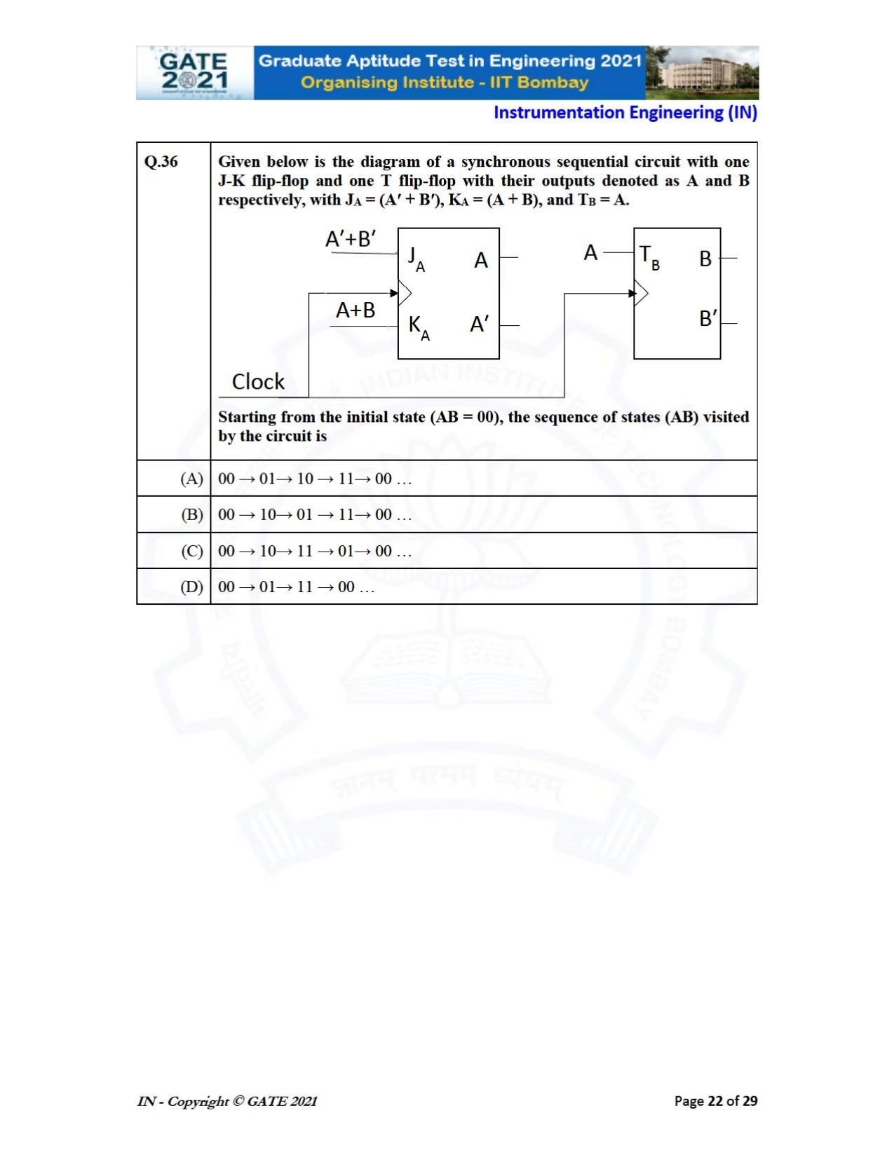 GATE 2021 Instrumentation Engineering (IN) Question Paper - Page 22