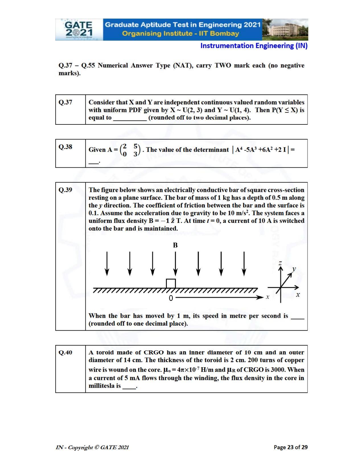 GATE 2021 Instrumentation Engineering (IN) Question Paper - Page 23