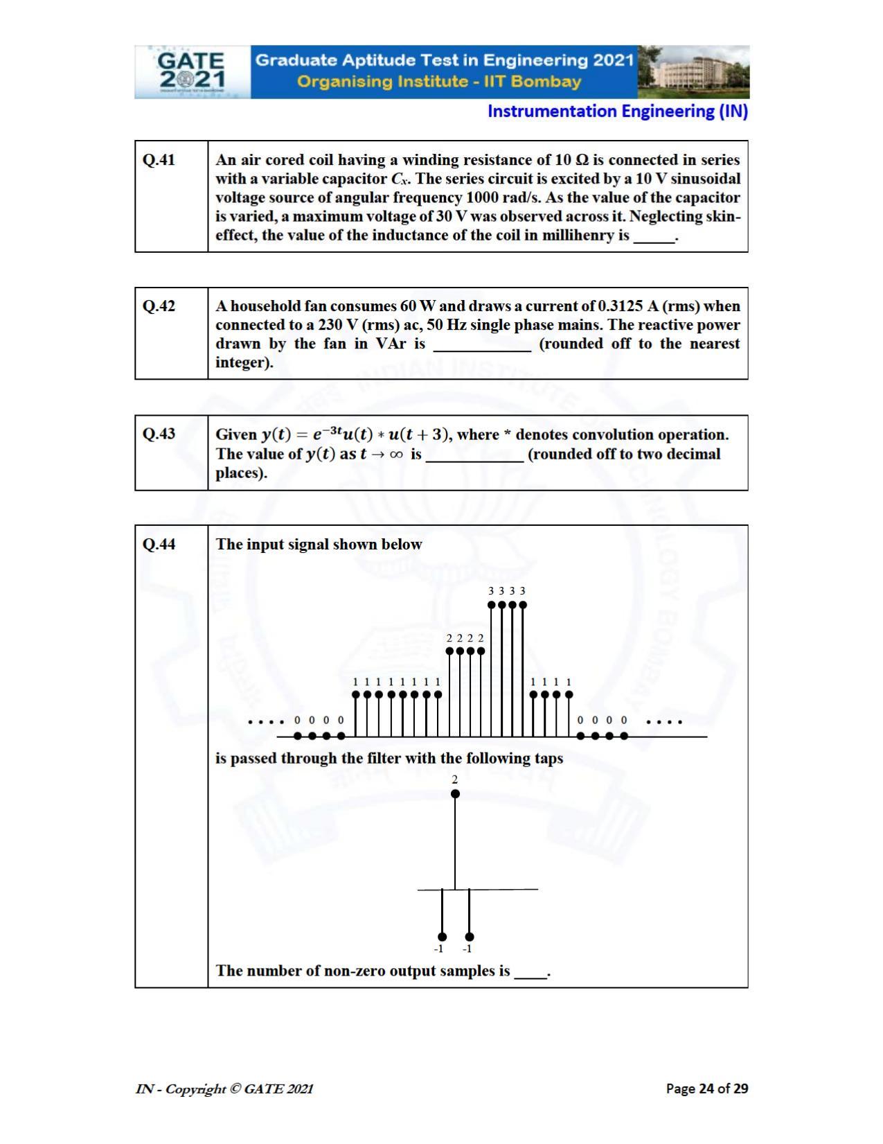 GATE 2021 Instrumentation Engineering (IN) Question Paper - Page 24