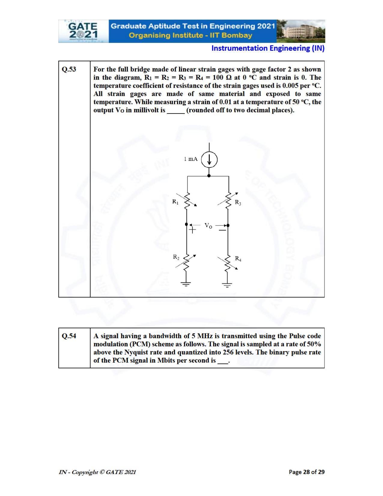 GATE 2021 Instrumentation Engineering (IN) Question Paper - Page 28