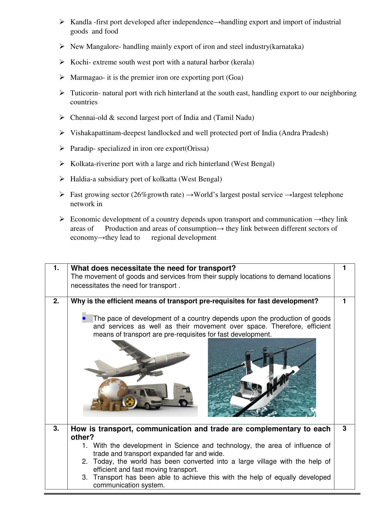 CBSE Worksheets for Class 10 Social Science Lifelines of Indian Economy Assignment - Page 2