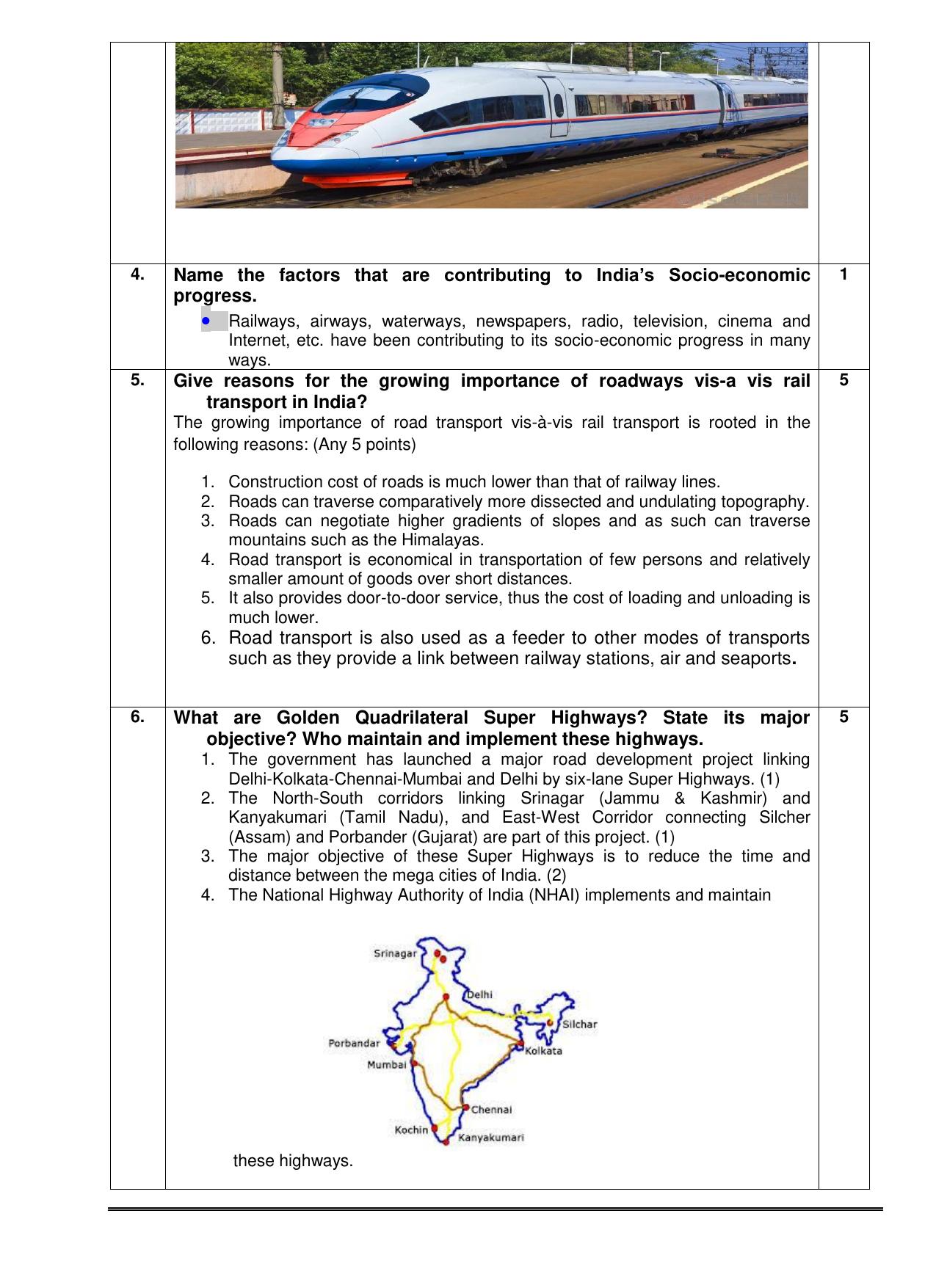 CBSE Worksheets for Class 10 Social Science Lifelines of Indian Economy Assignment - Page 3