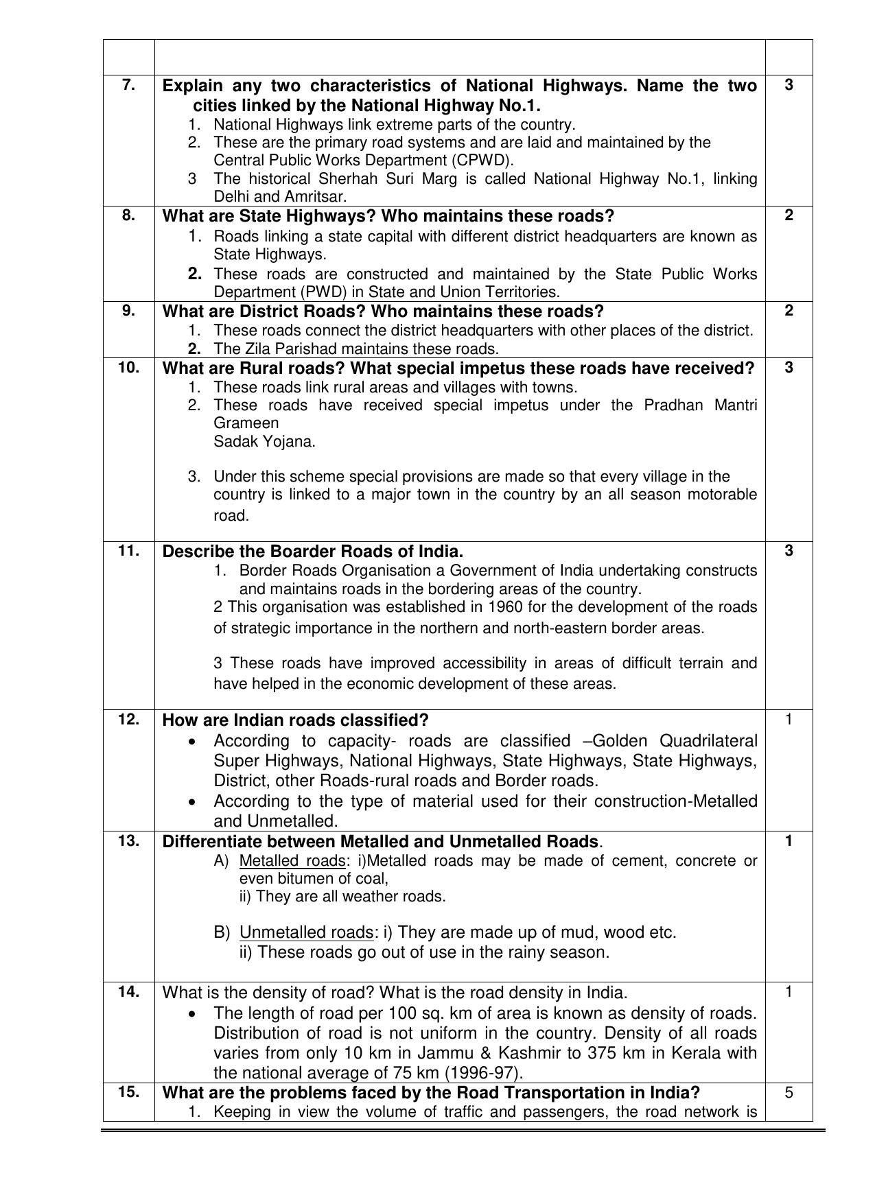 CBSE Worksheets for Class 10 Social Science Lifelines of Indian Economy Assignment - Page 4