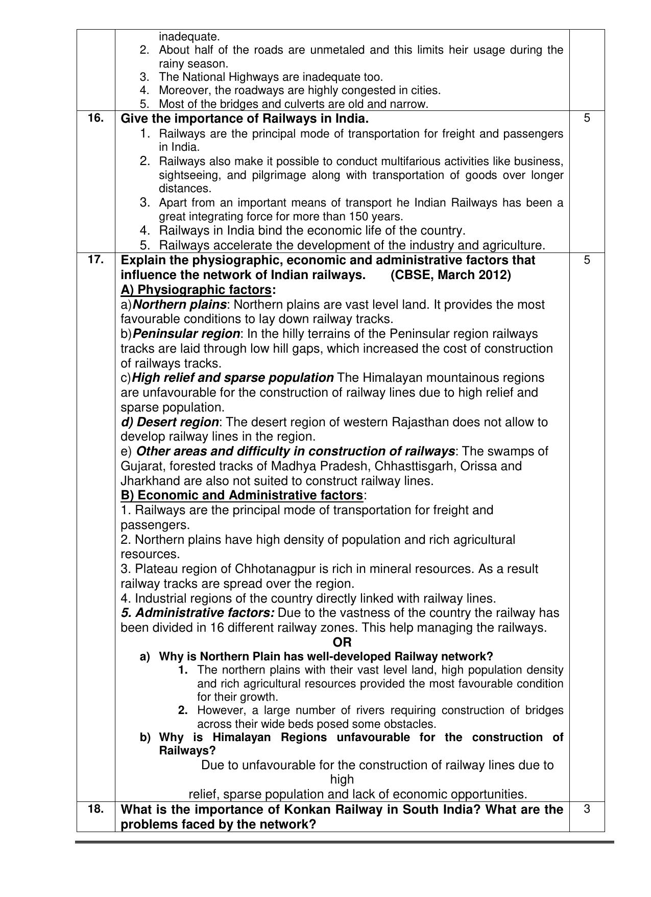 CBSE Worksheets for Class 10 Social Science Lifelines of Indian Economy Assignment - Page 5