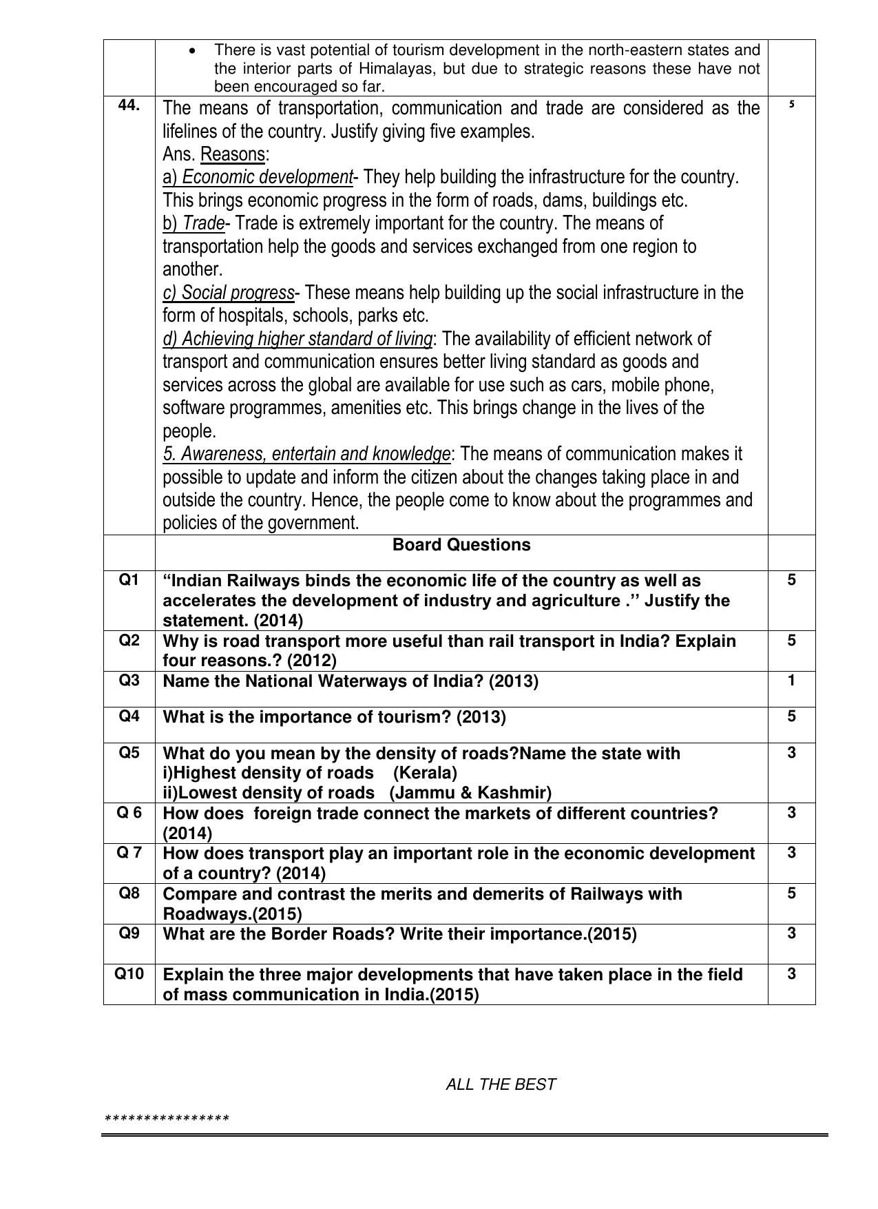 CBSE Worksheets for Class 10 Social Science Lifelines of Indian Economy Assignment - Page 10