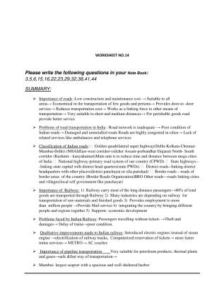 CBSE Worksheets for Class 10 Social Science Lifelines of Indian Economy Assignment