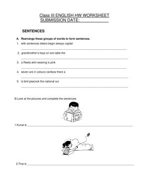Worksheet for Class 3 English Sentences Assignment