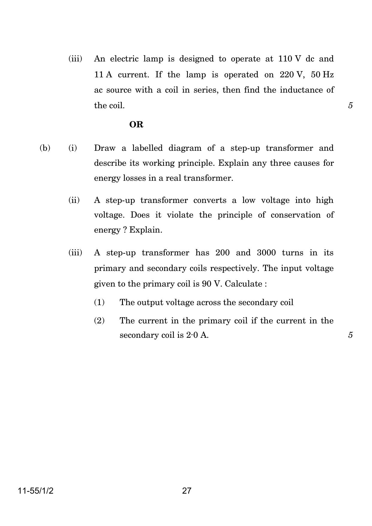 CBSE Class 12 55-1-2 Physics 2024 Question Paper - Page 27