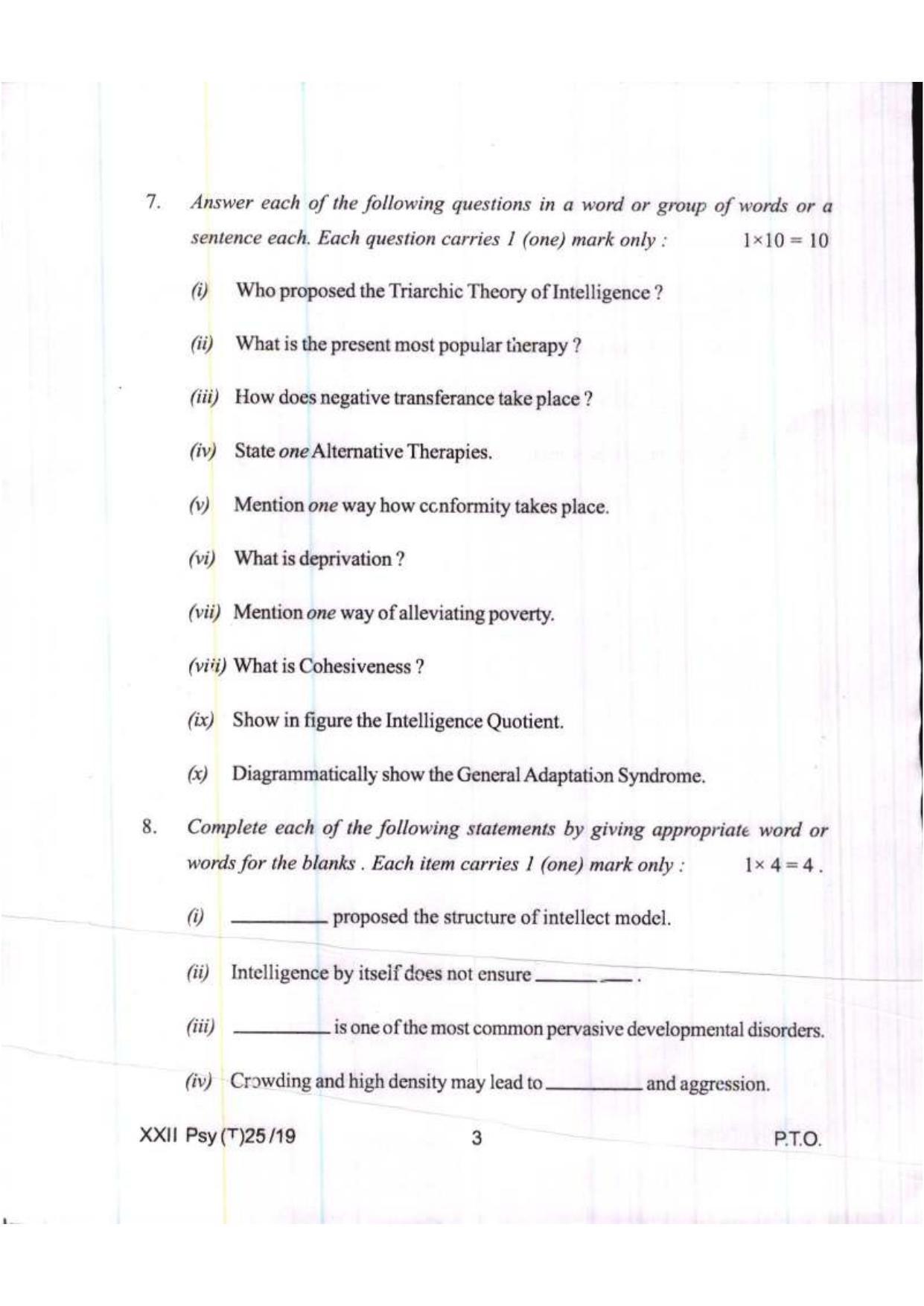 COHSEM Class 12 Psychology 2019 Question Papers - Page 3