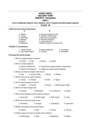CBSE Worksheets for Class 7 Geography Life in temperate regions Assignment
