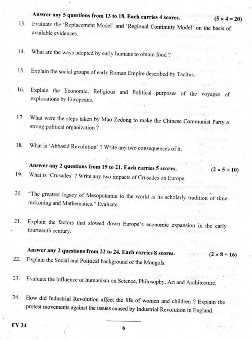 Kerala Plus One 2019 History. Question Paper - Page 6