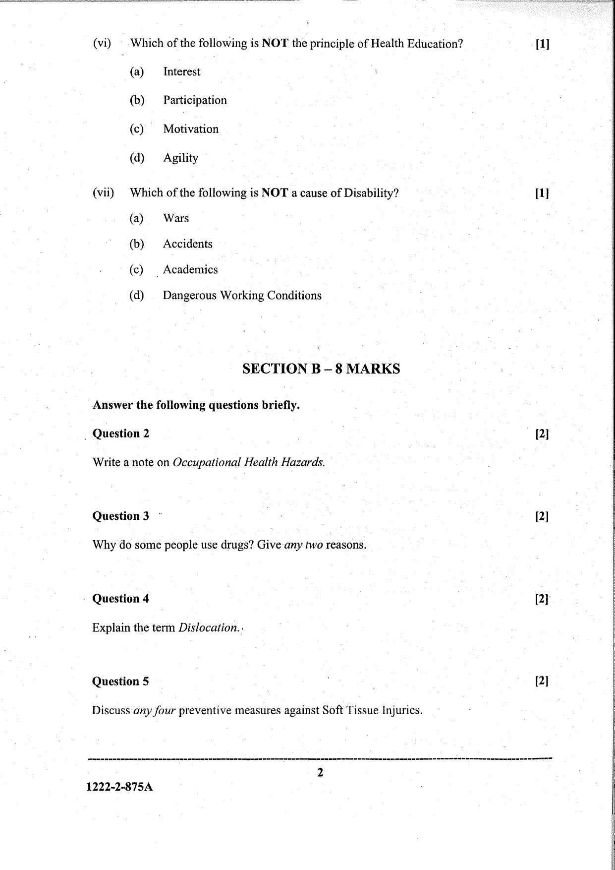 ISC Class 12 Physical Education 2023 Question Paper - Page 2