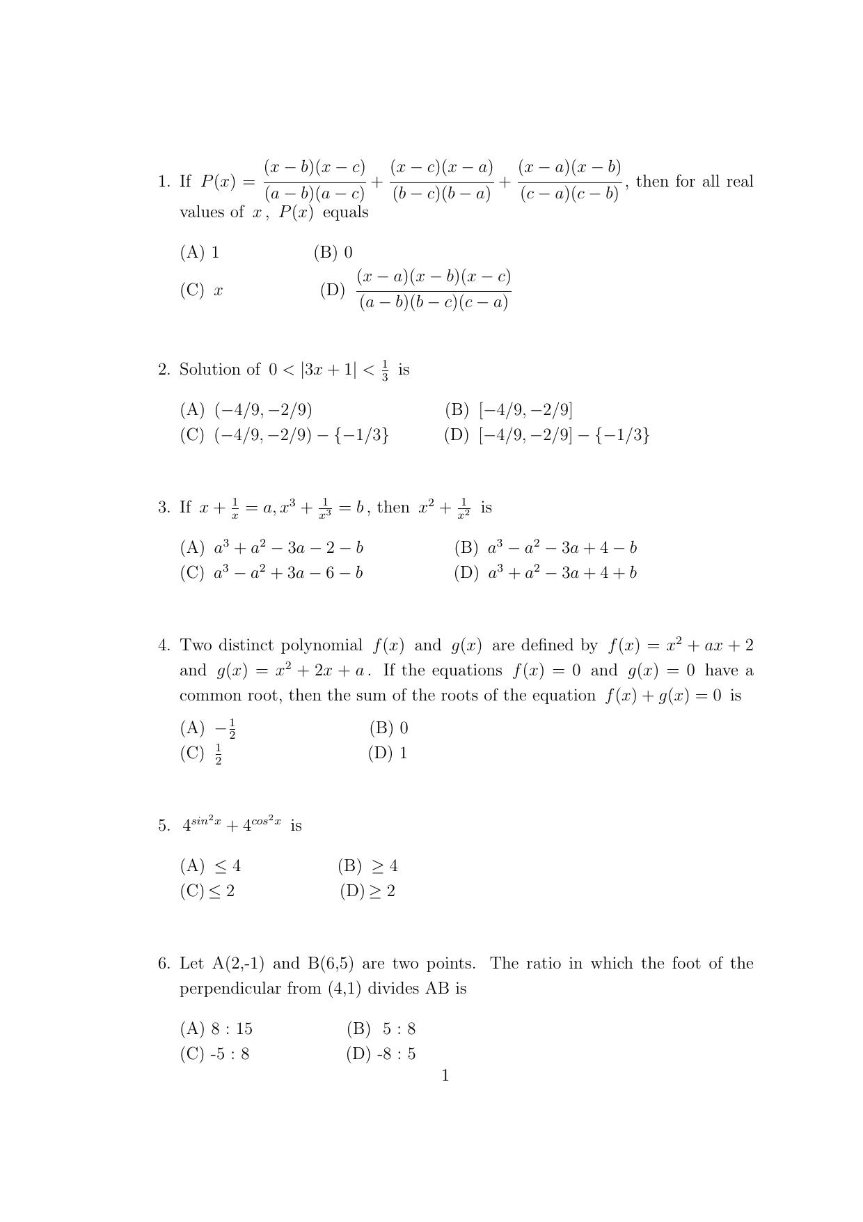 CUSAT CAT 2017 Btech Question Paper - Page 1