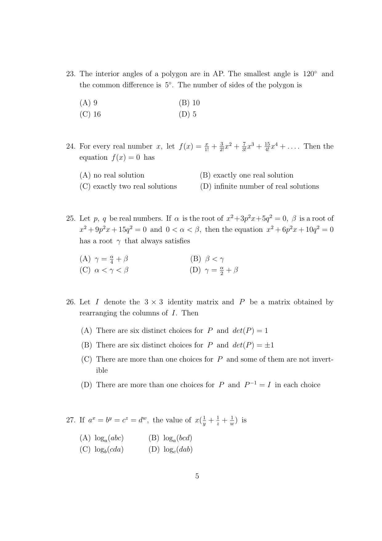 CUSAT CAT 2017 Btech Question Paper - Page 5