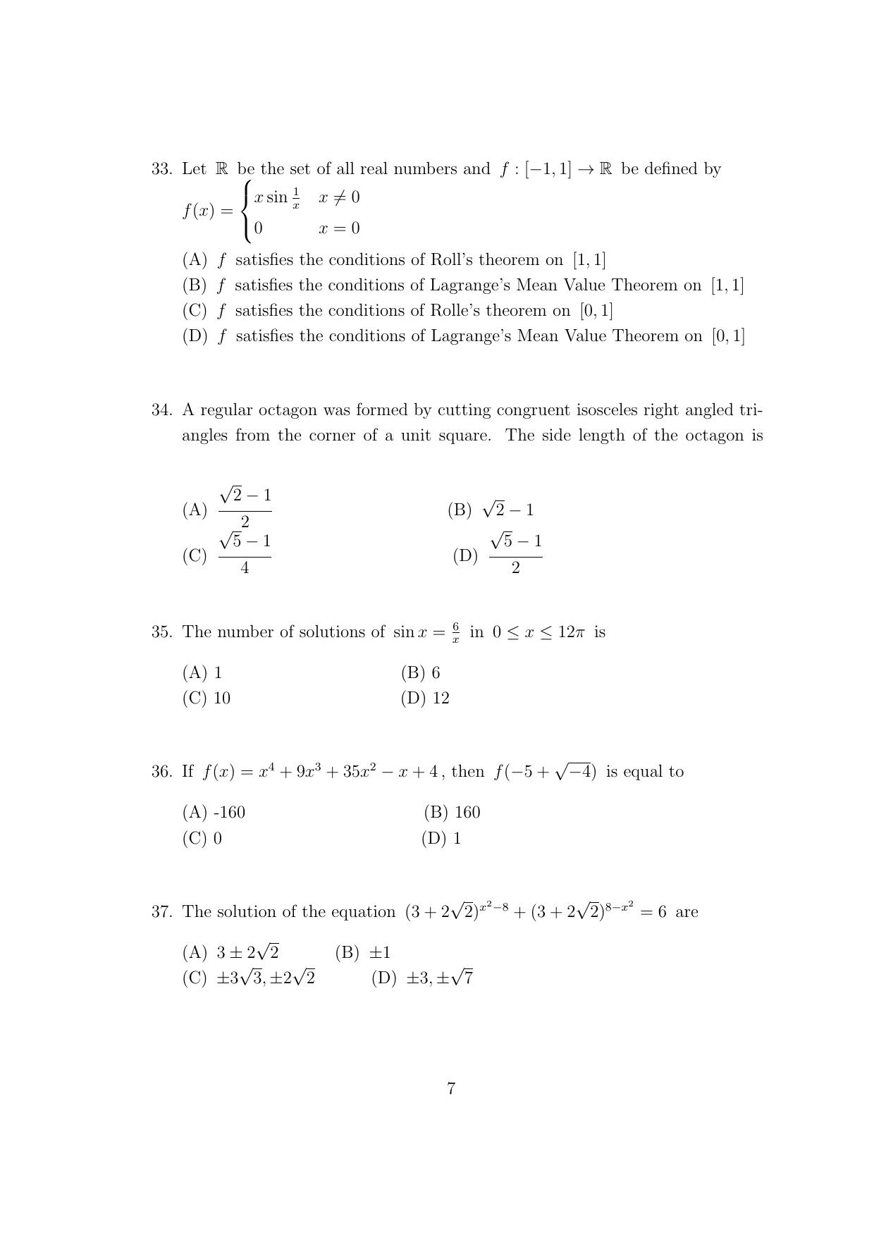 CUSAT CAT 2017 Btech Question Paper - Page 7
