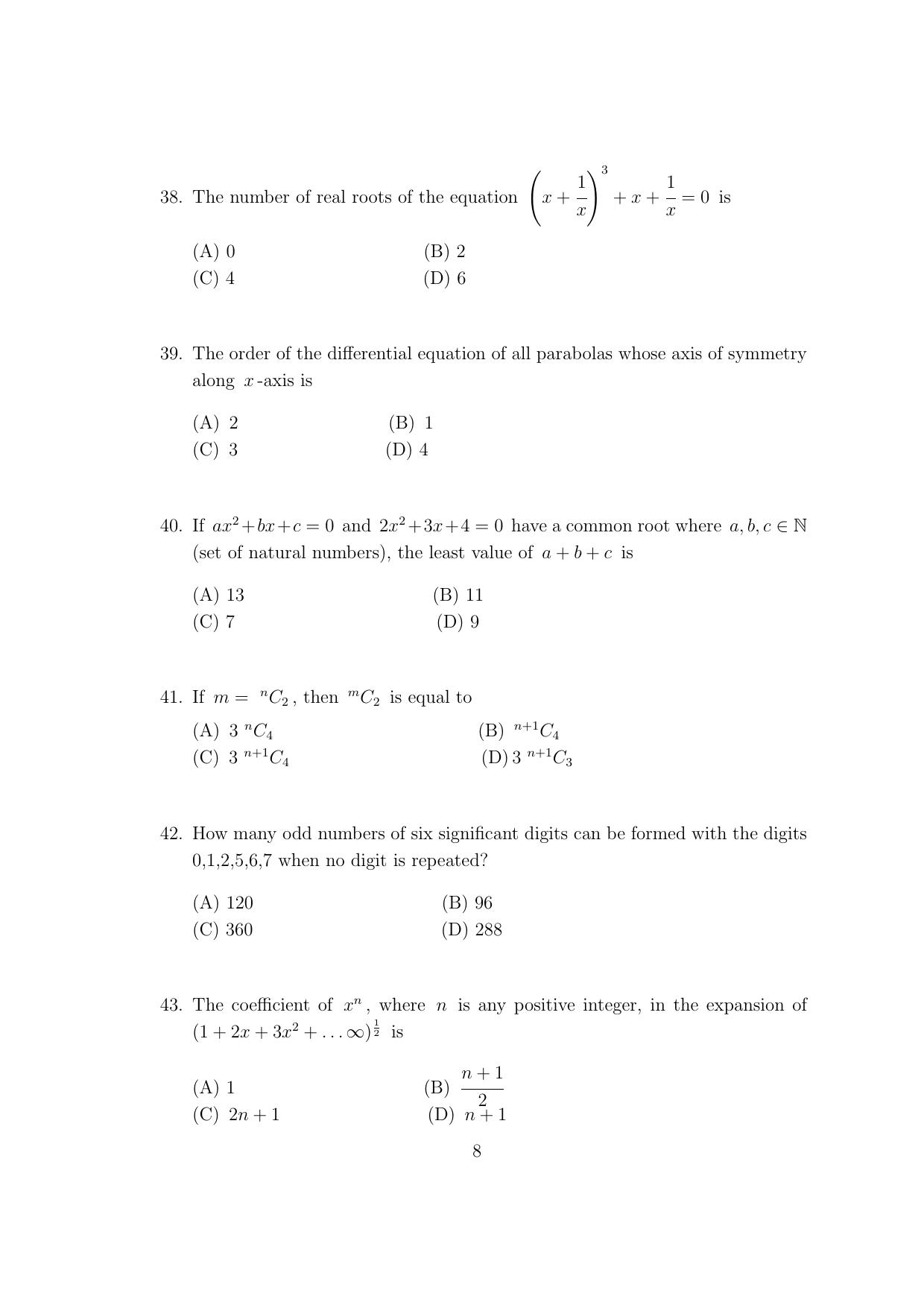 CUSAT CAT 2017 Btech Question Paper - Page 8