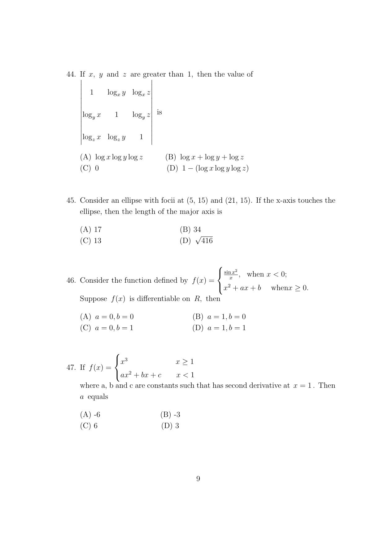 CUSAT CAT 2017 Btech Question Paper - Page 9
