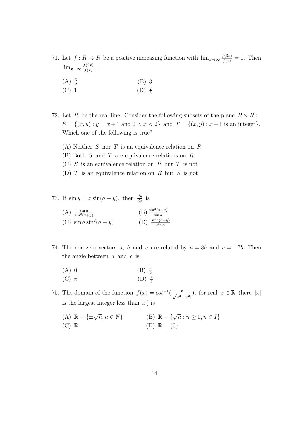 CUSAT CAT 2017 Btech Question Paper - Page 14