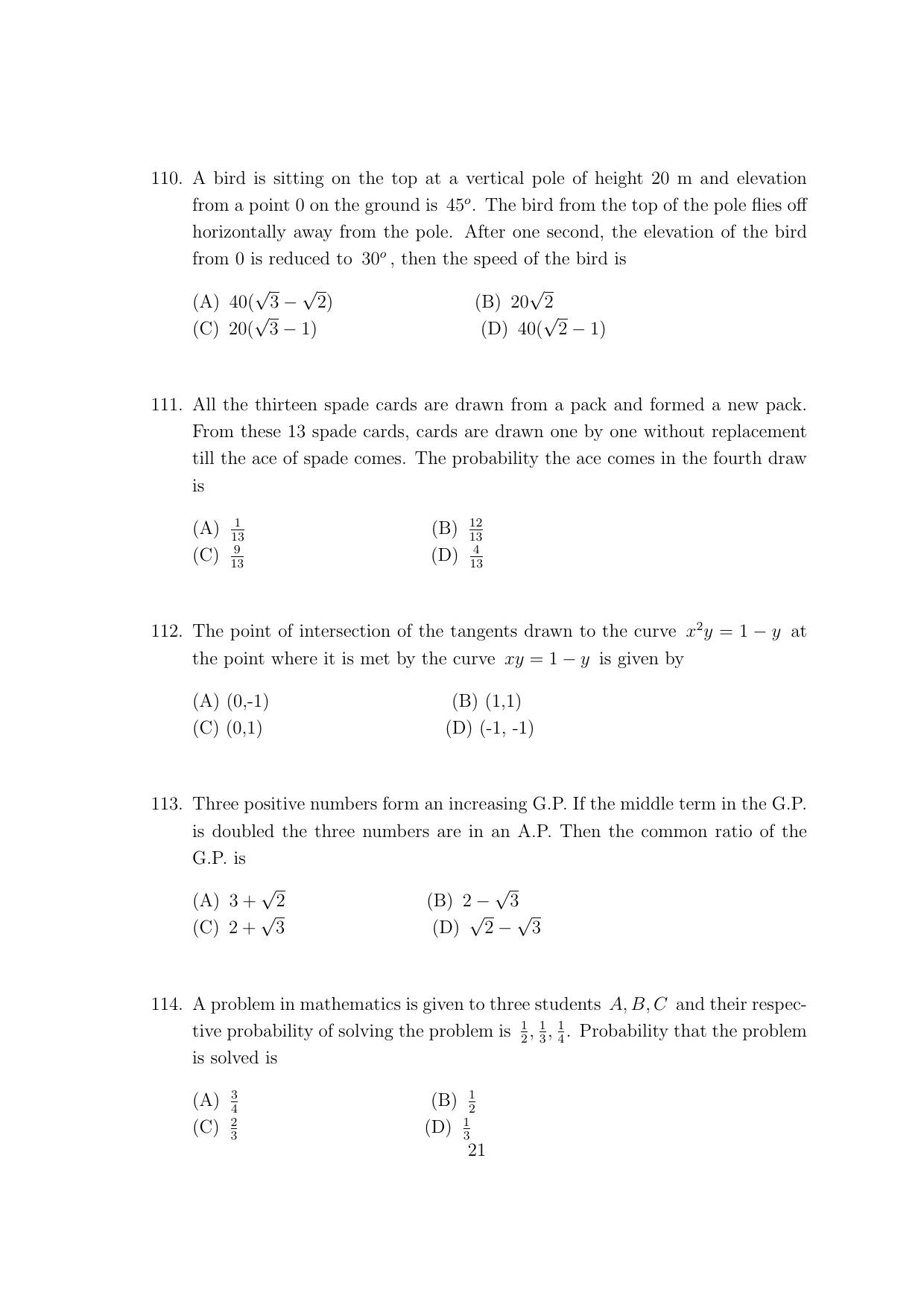 CUSAT CAT 2017 Btech Question Paper - Page 21