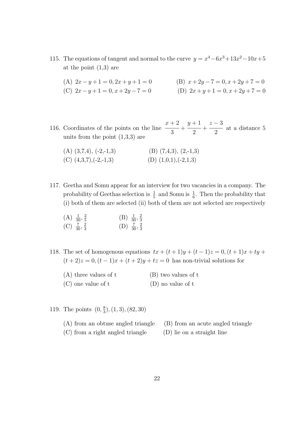 CUSAT CAT 2017 Btech Question Paper - Page 22