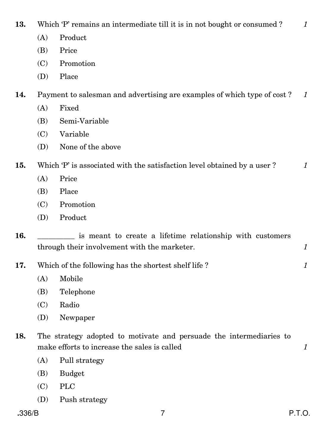 CBSE Class 12 Marketing 2020 Compartment Question Paper - Page 7