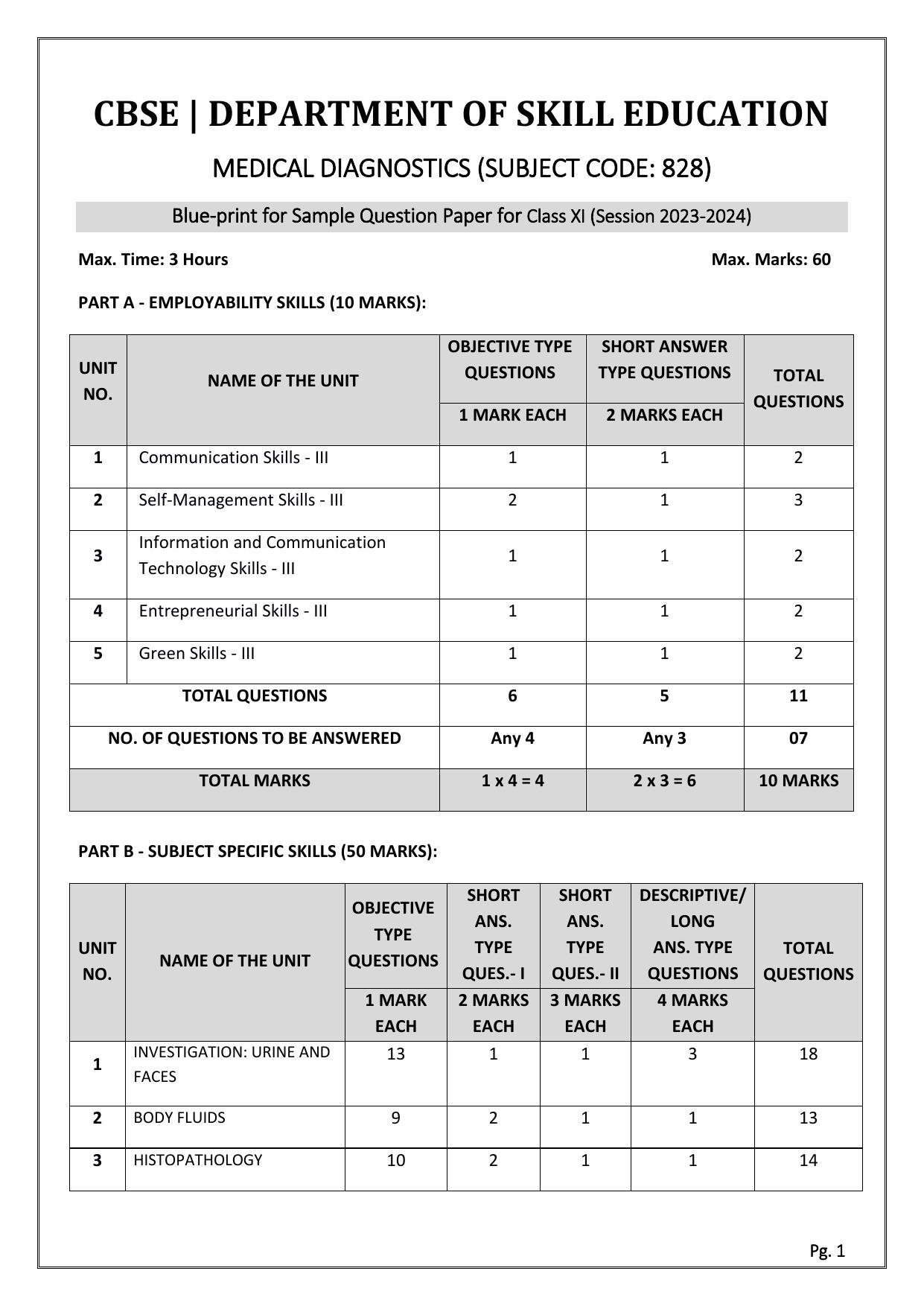 CBSE Class 11: MEDICAL DIAGNOSITCS 2024 Sample Paper - Page 1