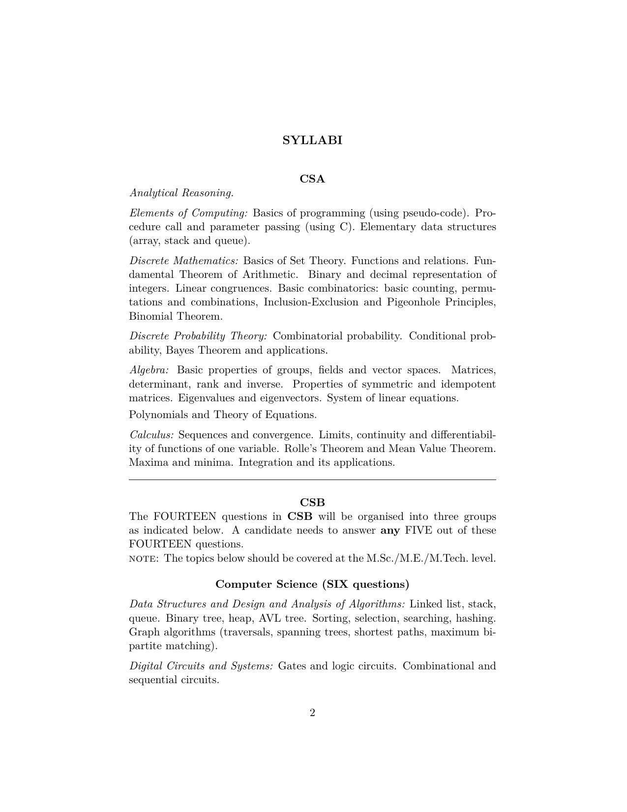 ISI Admission Test JRF in Computer Science Syllabus - Page 2