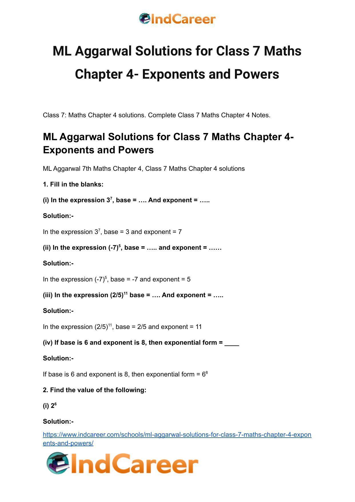 ML Aggarwal Solutions for Class 7 Maths Chapter 4- Exponents and Powers - Page 2