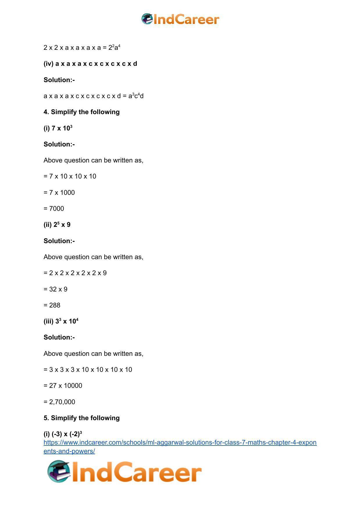 ML Aggarwal Solutions for Class 7 Maths Chapter 4- Exponents and Powers - Page 4