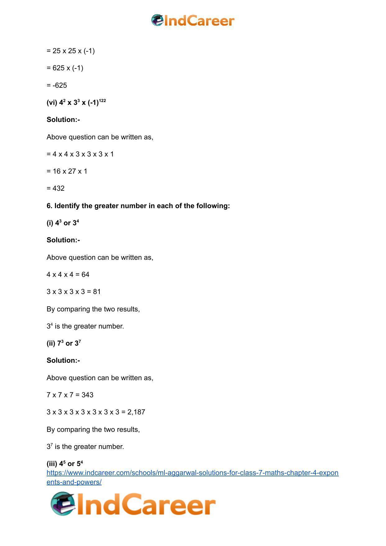 ML Aggarwal Solutions for Class 7 Maths Chapter 4- Exponents and Powers - Page 6